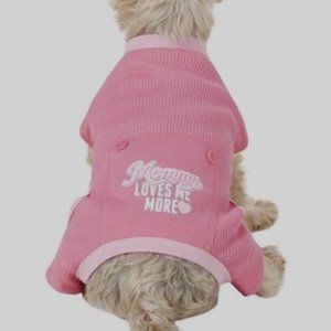 Pup Crew "Mommy Loves Me More" Dog Pajamas, pink waffle knit  Sz S  preowned